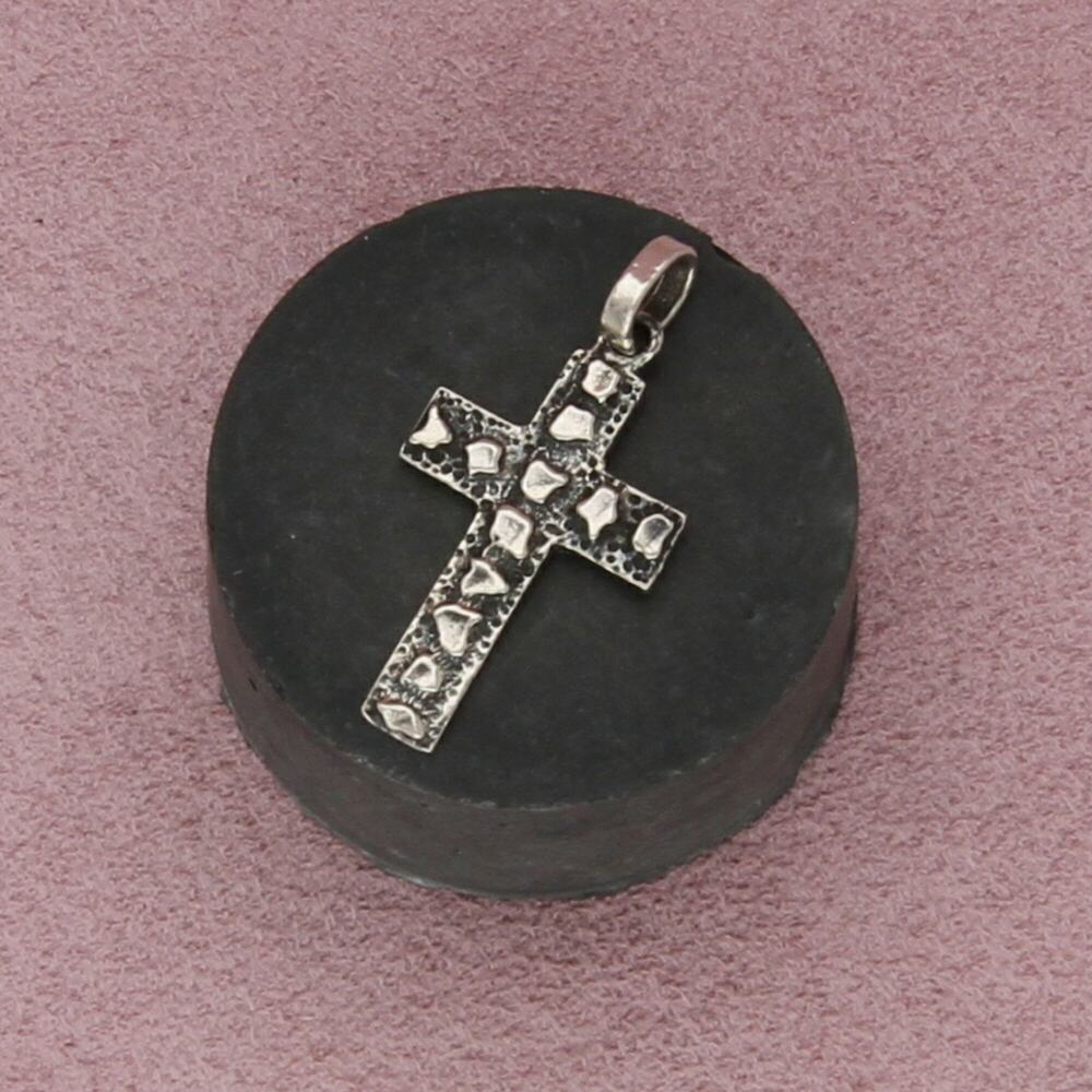 mexico sterling silver vintage pebbled cross pendant